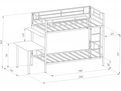 двухъярусная кровать со столом Севилья-2.02 размеры